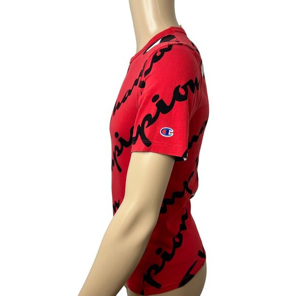 Champion Men’s Heritage Athletic Apparel Tee S Red Black White Short Sleeve AOP - Picture 4 of 11